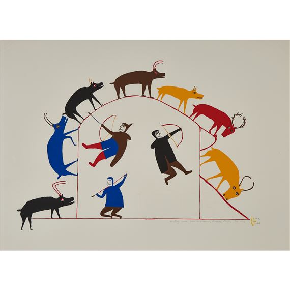 HUNTING WITH BOW AND SPEAR by Jessie Oonark, 1975