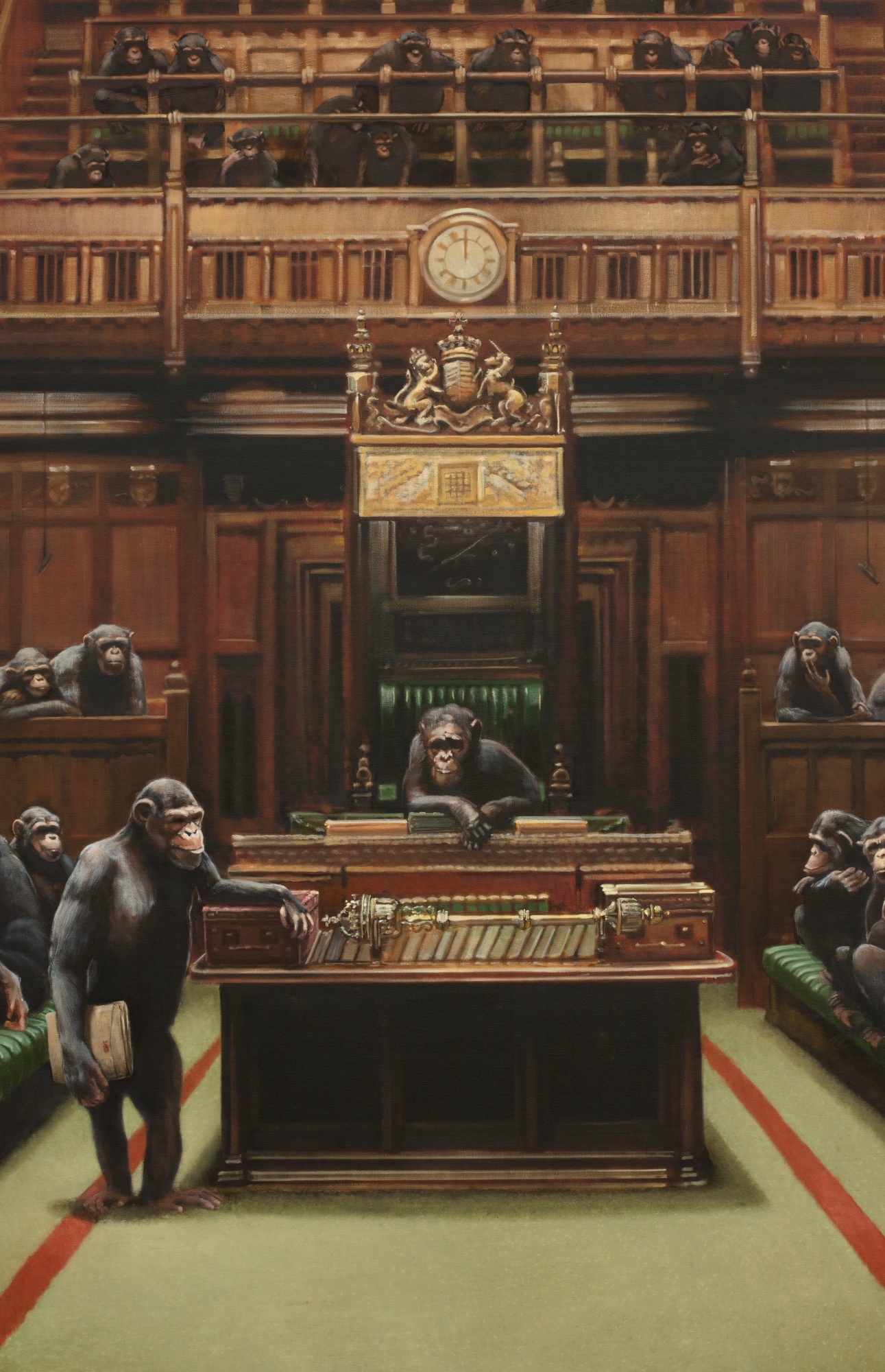 Artery8 Quadro Con Cornice Banksy - Devolved Parliament Scimmie - Stampa Artistica A4 21x29,7 Cm