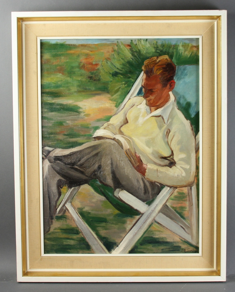 Elie Anatole Pavil | Portrait of man relaxing with book | MutualArt