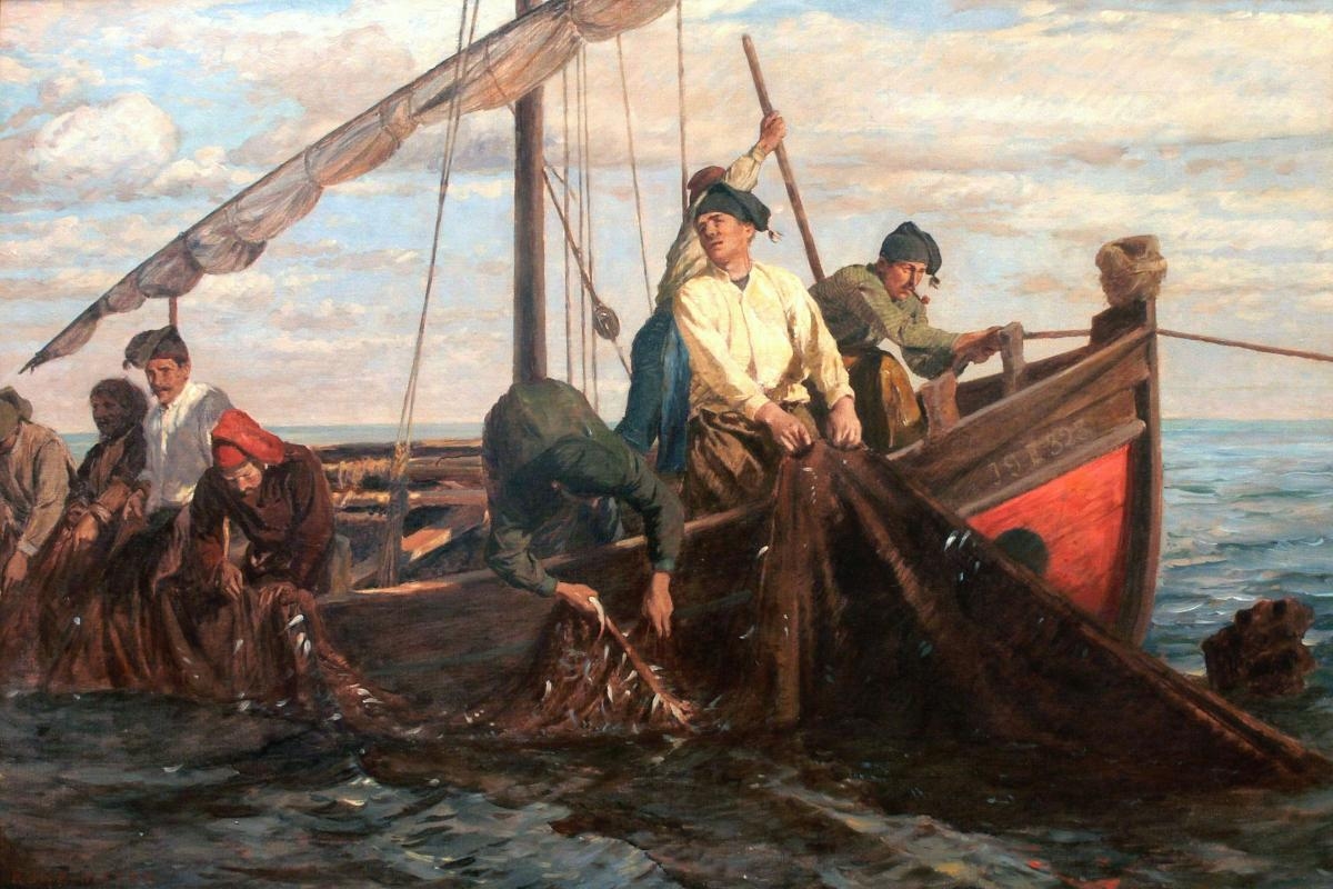 Kunz MeyerWaldeck Rybacy ciągnący sieci MutualArt