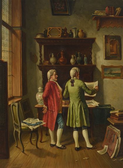 Two gentlemen in an interior by Theodore Ceriez