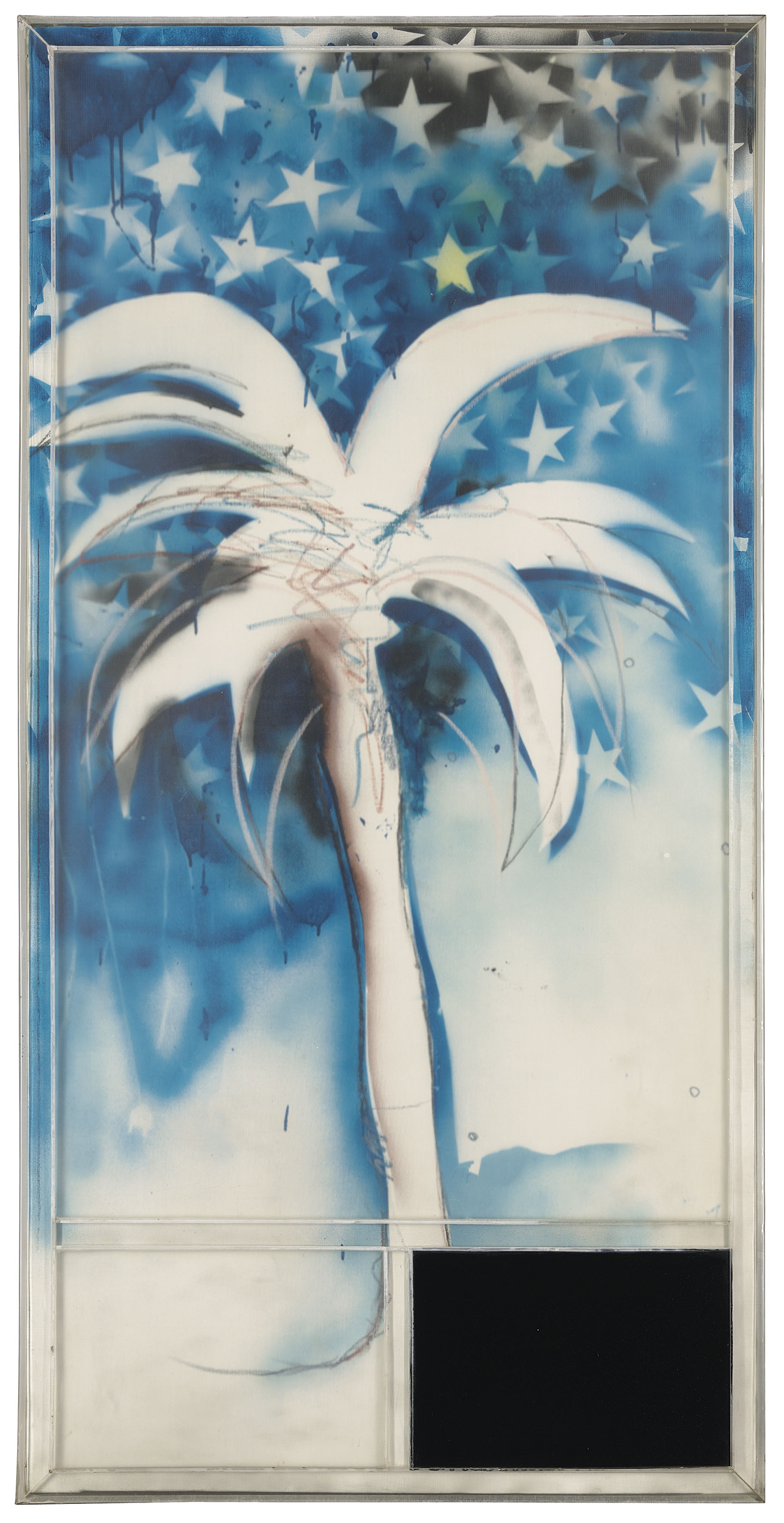 Artwork by Mario Schifano, Particolare dell'Oasi (Detail of the Oasis), Made of spray enamel, graphite and pastel on canvas in artist's Plexiglass