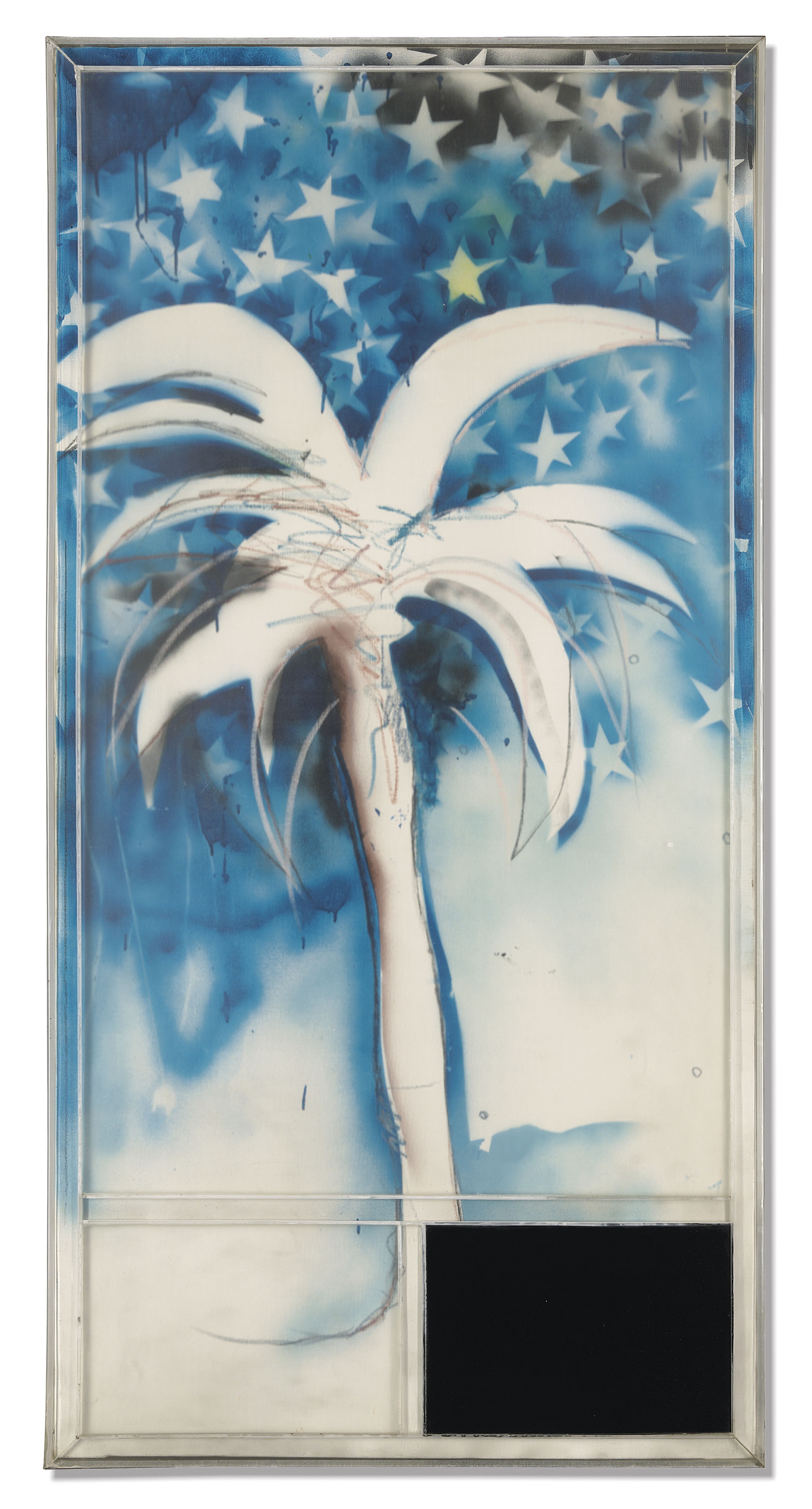 Artwork by Mario Schifano, Particolare dell'Oasi (Detail of the Oasis), Made of spray enamel, graphite and pastel on canvas in artist's Plexiglass