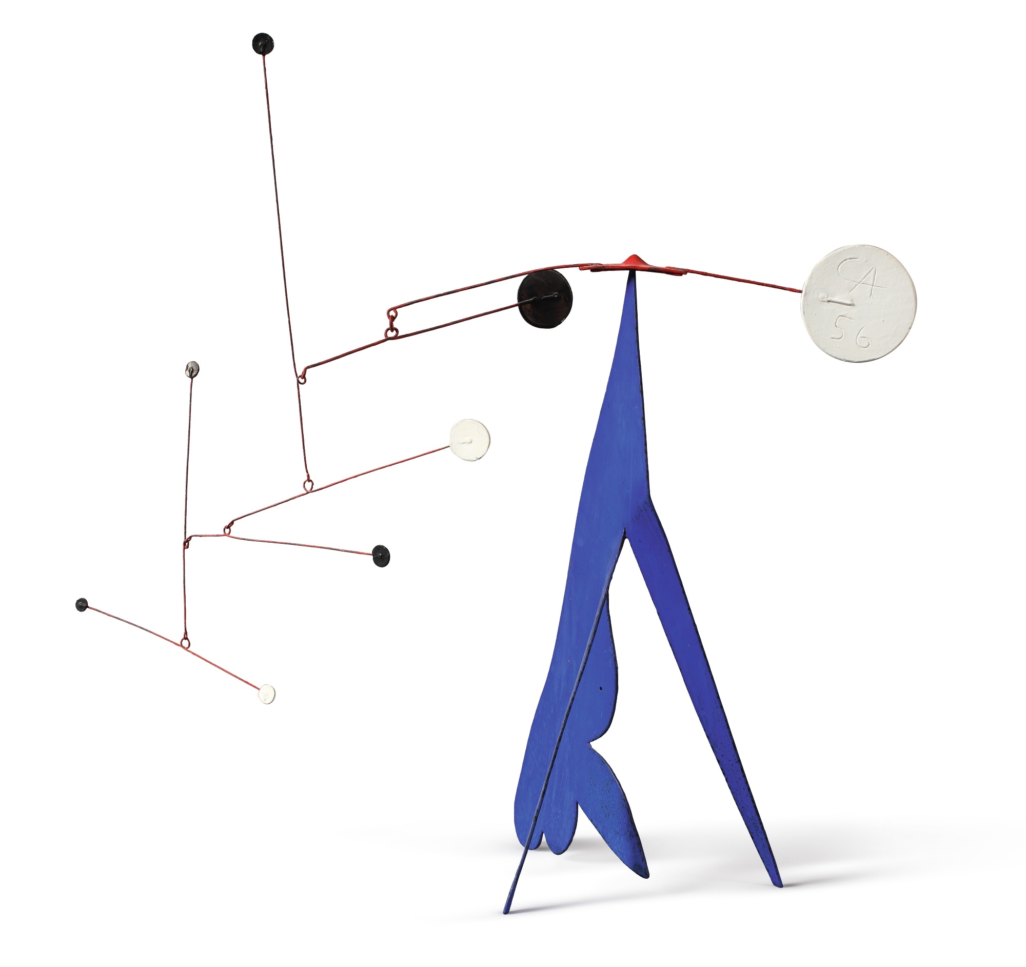 Alexander Calder BLACK AND WHITE AND RED ON BLUE (1956) MutualArt
