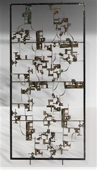 Pannello scultoreo da centro in fusione di bronzo e metallo laccato - Ferruccio Clavarino