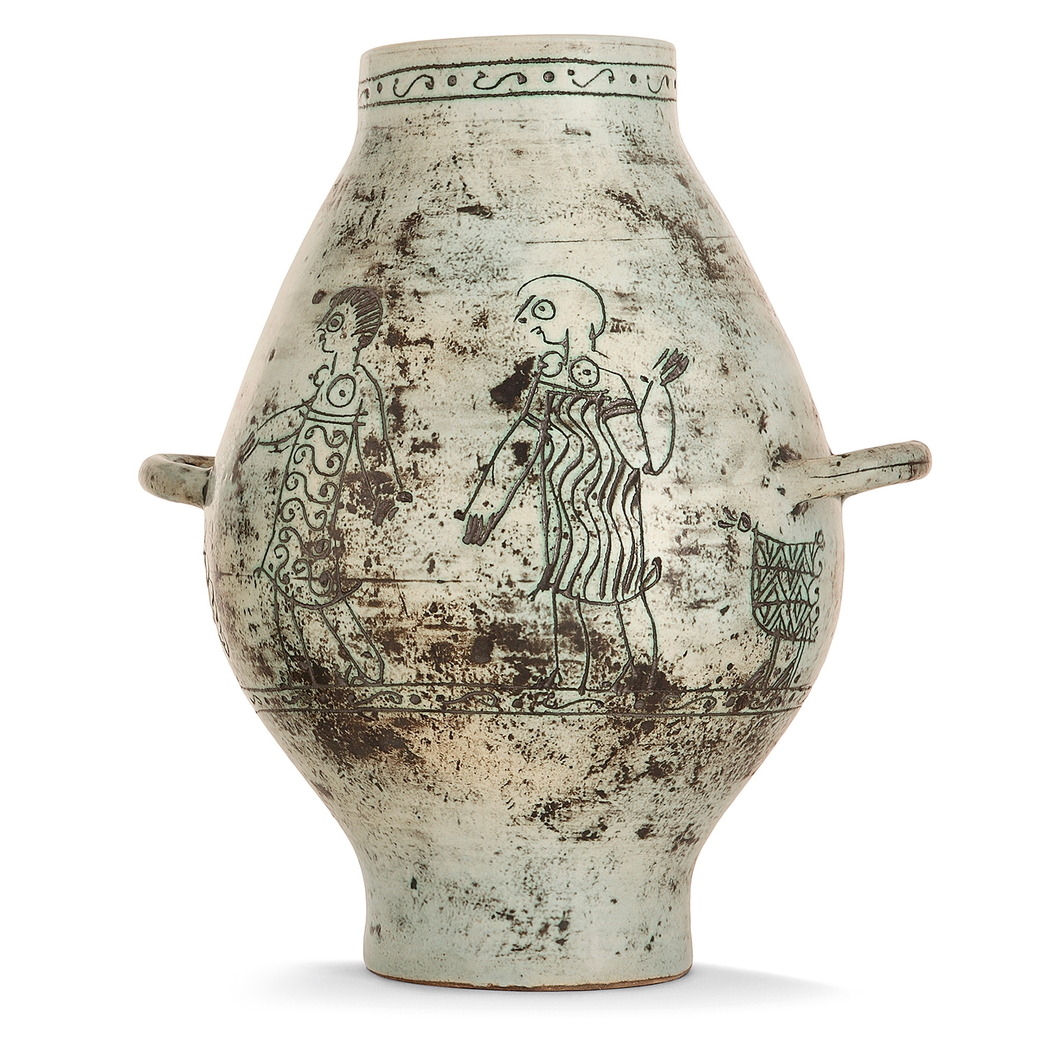 Emile Gallé | Vase en faïence à corps ovoïde aplati épaulé et col