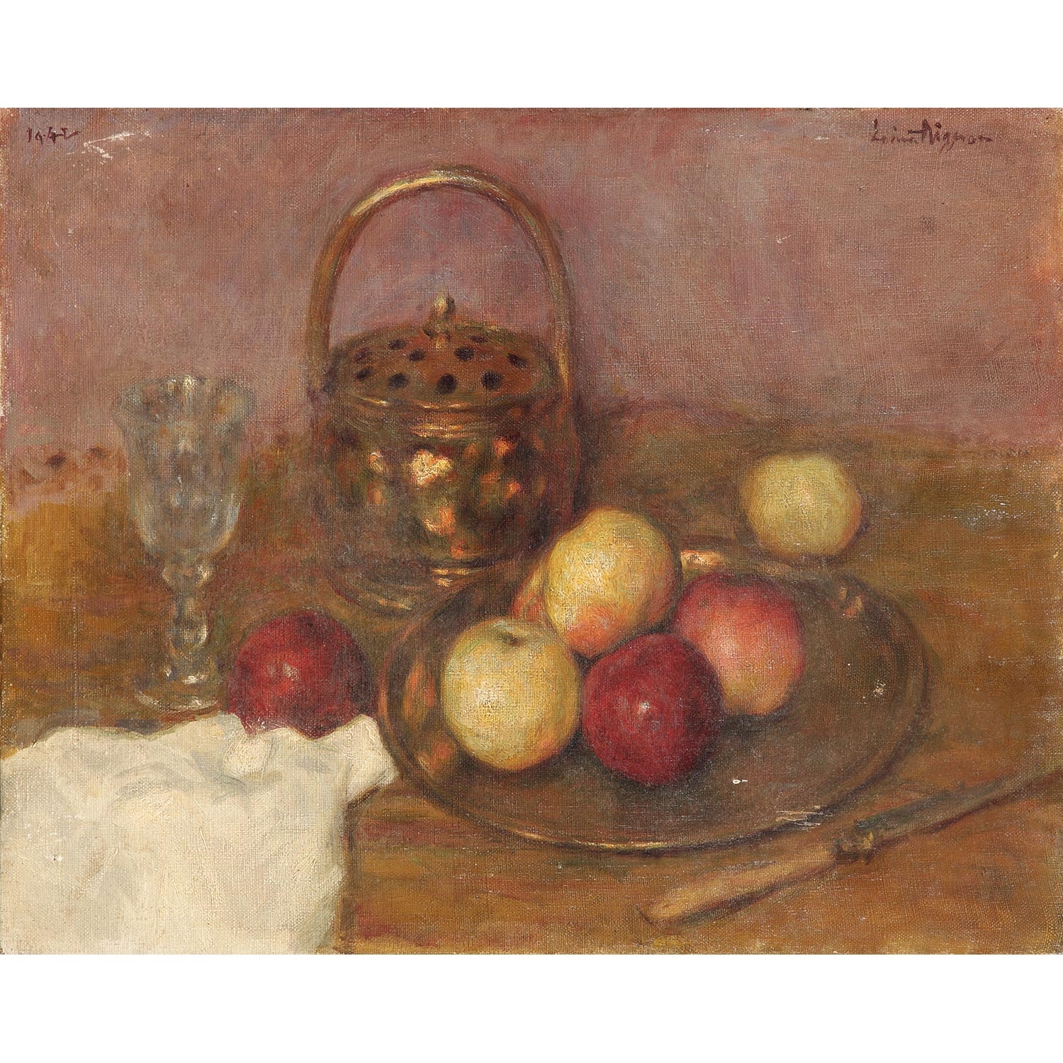 Artwork by Lucien Réne Mignon, NATURE MORTE AUX FRUITS, Made of oil on canvas