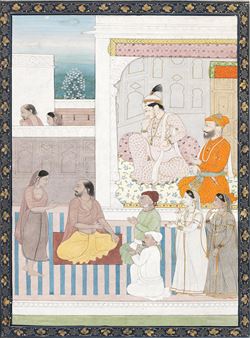 A prince arbitrating in a dispute between a man and wife - Guler School