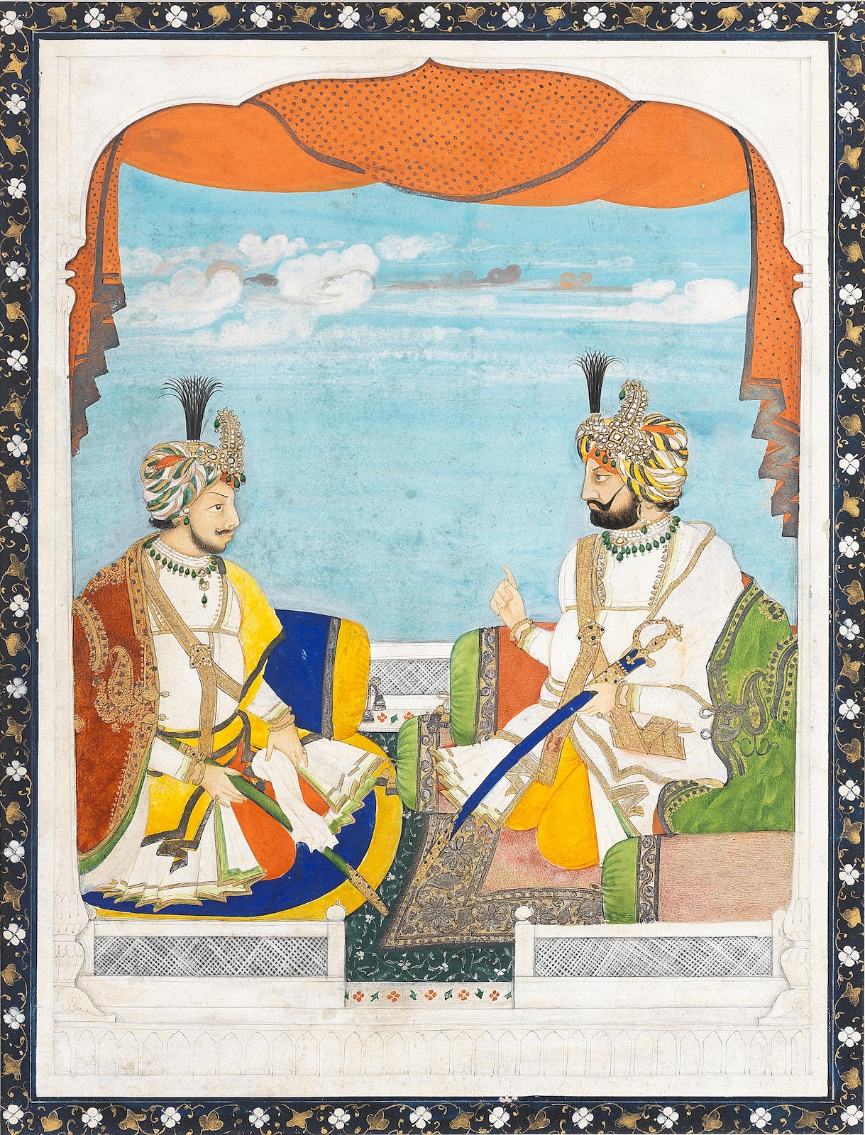 Maharajah Ghulab Singh and Raja Ranbir Singh seated in conversation on a terrace by Punjab School, 19th Century, mid-19th Century