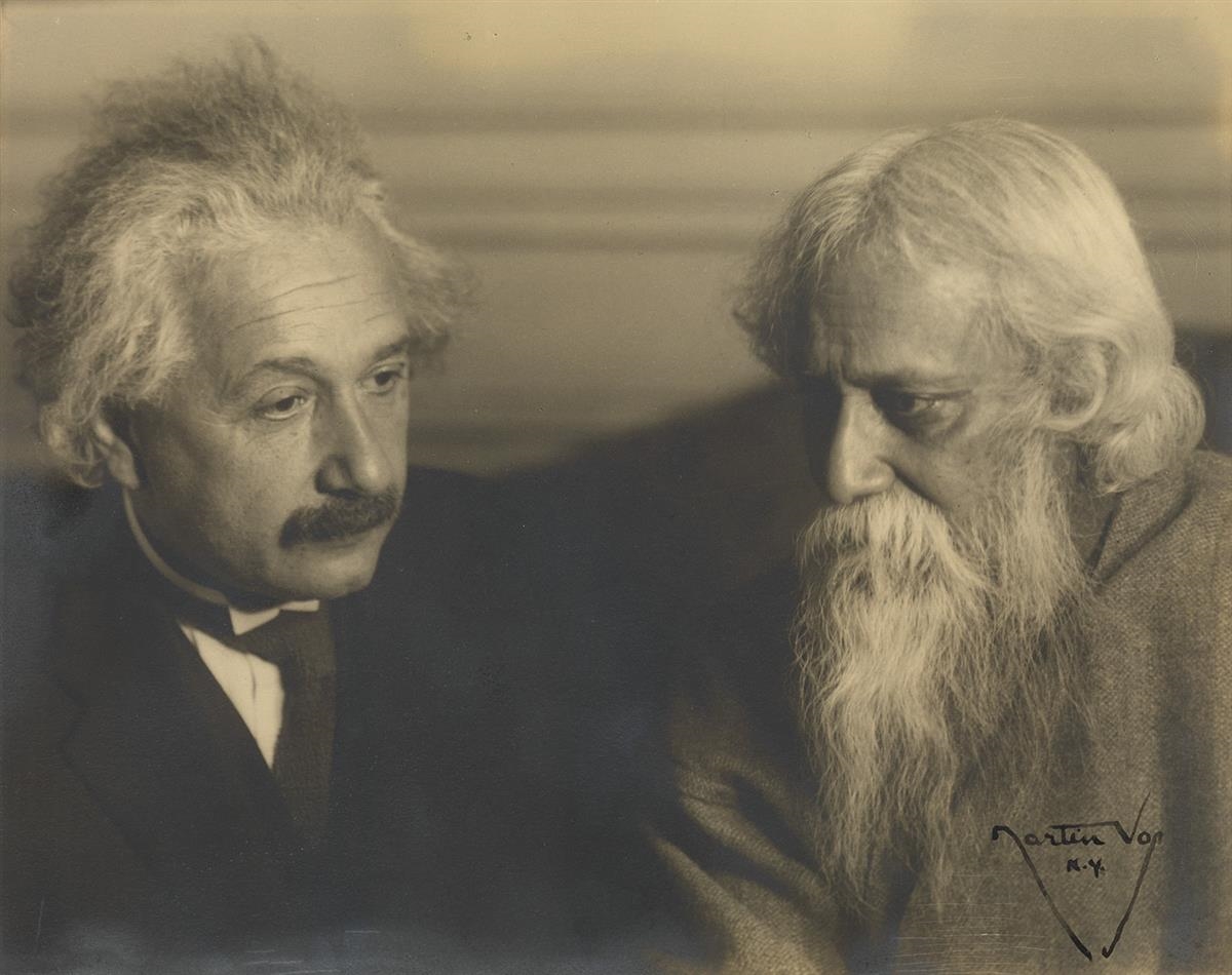 Artwork by Martin Vos, Albert Einstein with Rabindranath Tagore., Made of Silver print