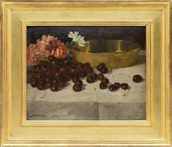 Still life of a brass basin and grapes - Rudolf Heverdle
