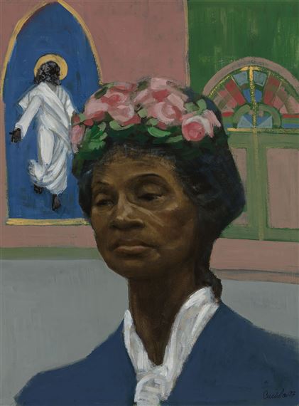Ernest Crichlow Woman In Church 1987 Mutualart
