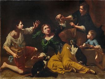 Children playing with cats and a mouse - Master of the Armenti