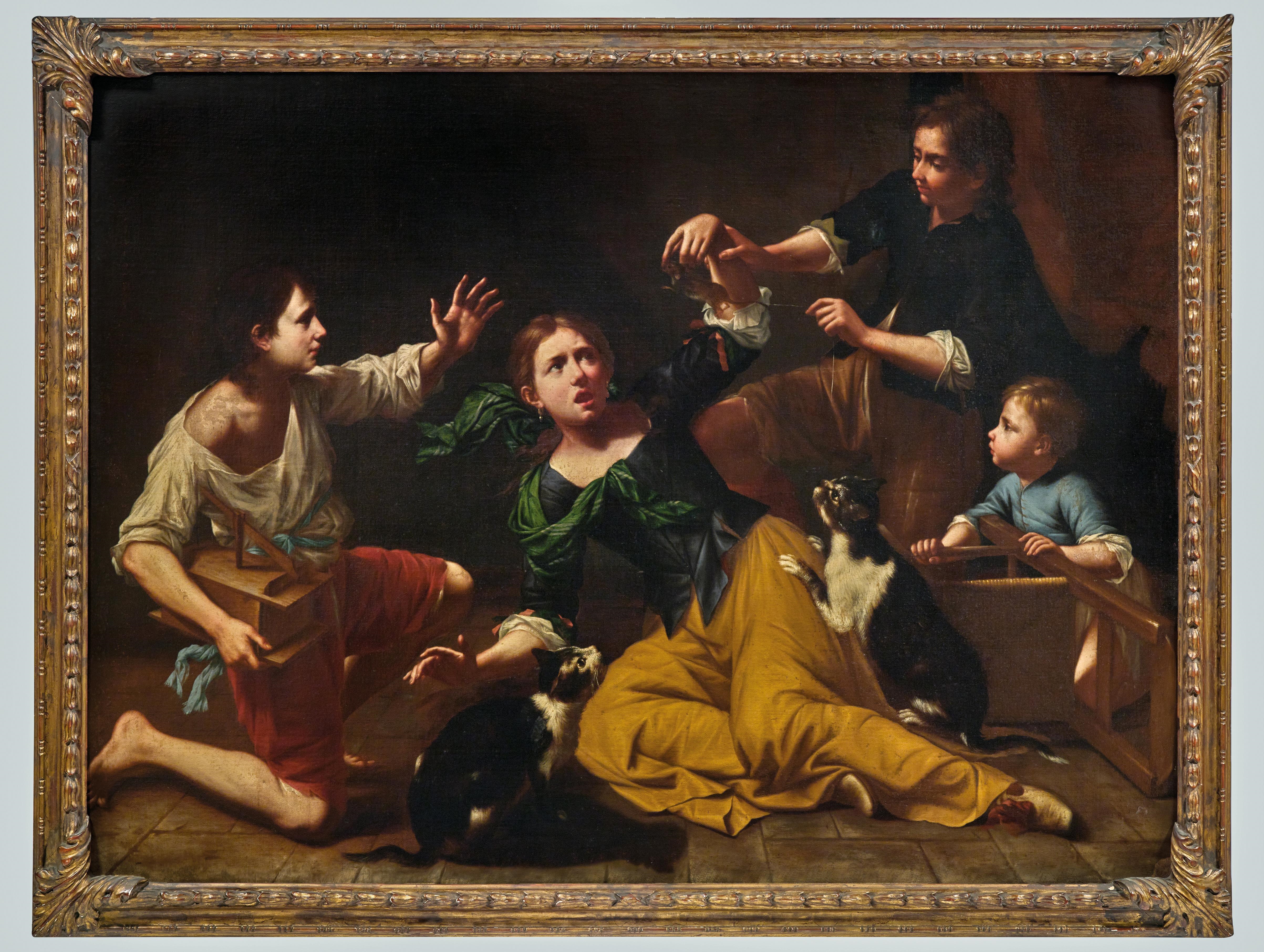Artwork by Master of the Armenti, Children playing with cats and a mouse, Made of Oil on canvas