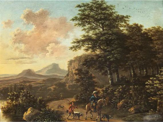 BERGIGE LANDSCHAFT MIT REITER by Willem de Heusch