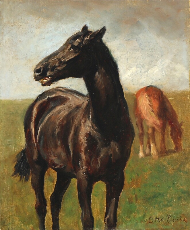 Two horses on a field by Otto Bache