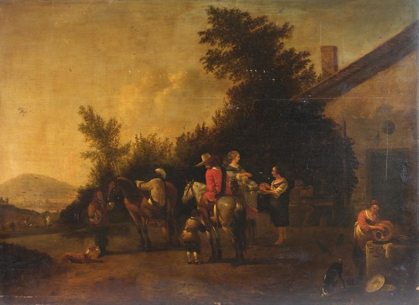 La halte à l'auberge by Job Adriaensz Berckheyde, Dutch School, 17th Century