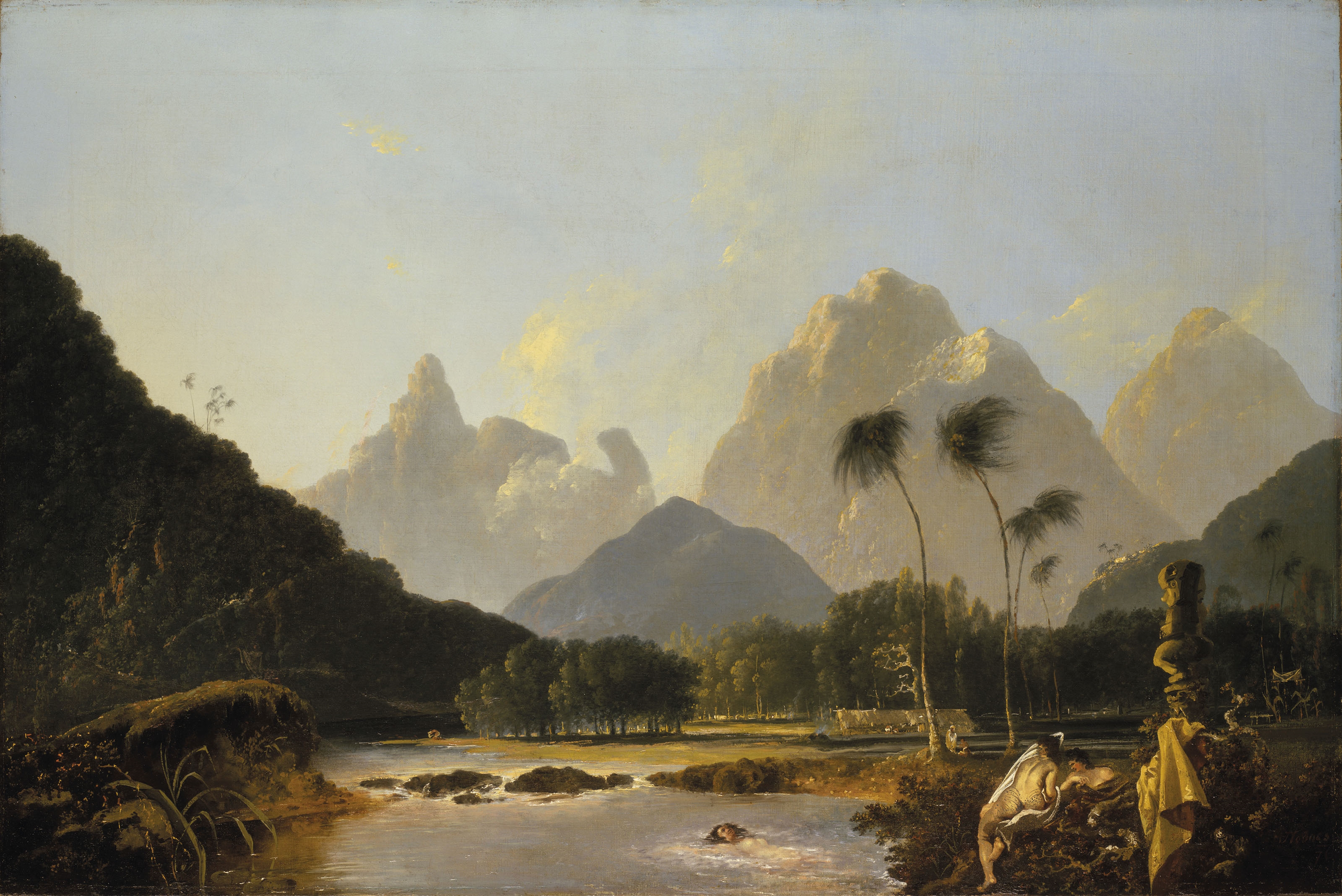 Artwork by William Hodges, A View of Vaitepiha Bay, Tahiti (Tautira Valley from Tautira Bay), Made of oil on canvas