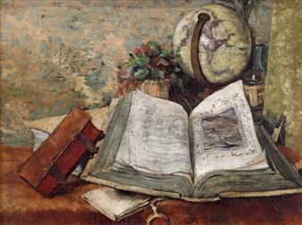 Stillleben mit Büchern und Globus - Max Hammerl