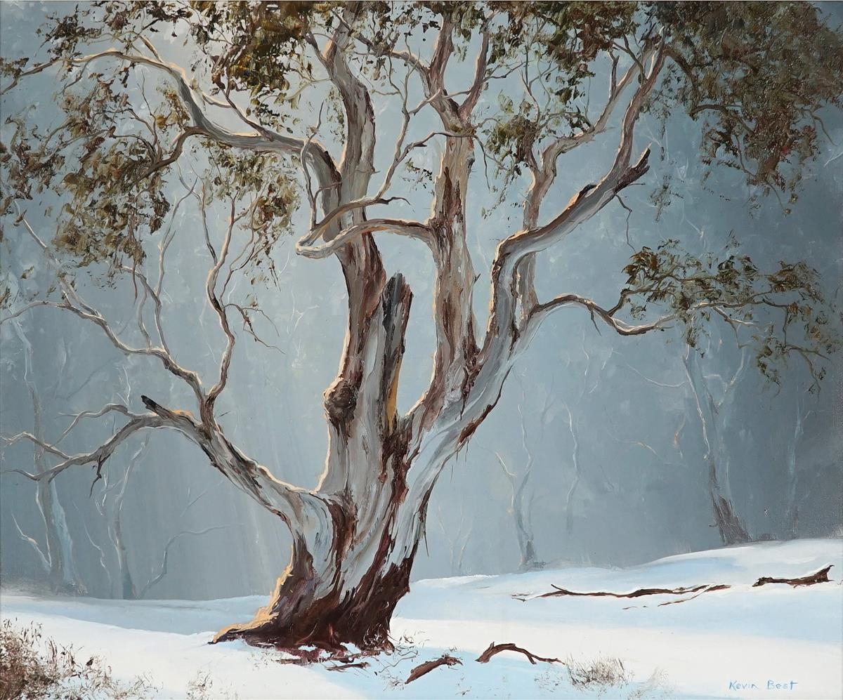 Artwork by Kevin John Best, Morning Light at Adaminaby, Made of oil on board