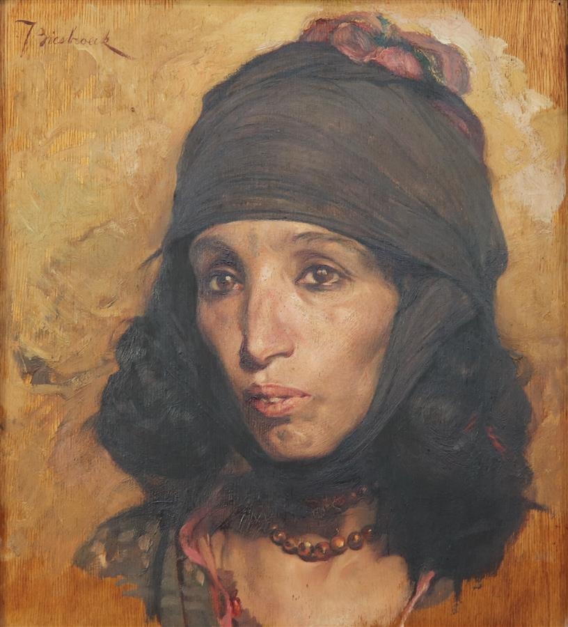 Artwork by Jules-Pierre van Biesbroeck, Portrait of a Moroccan, Made of Oil on panel