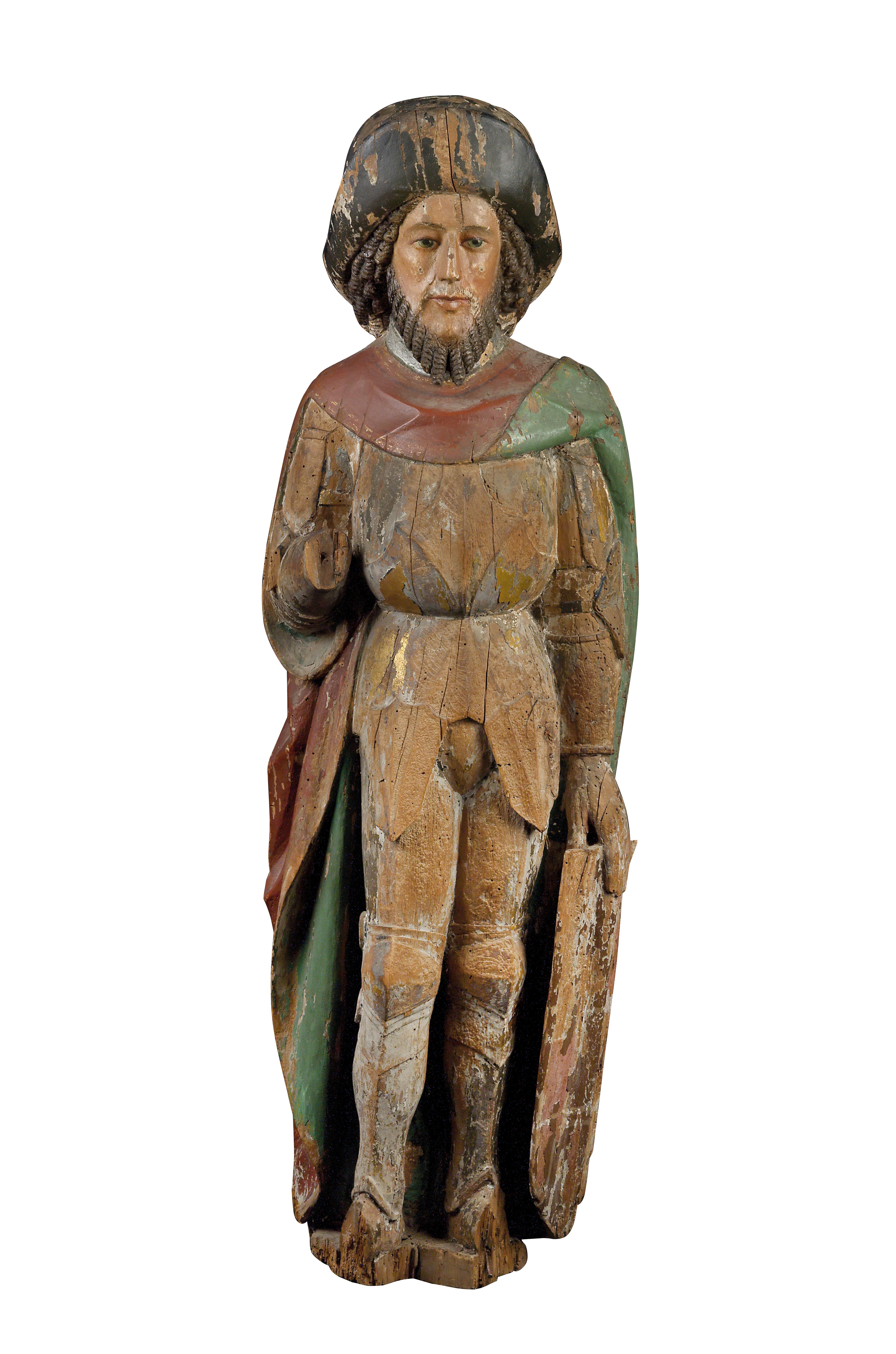 Artwork by Bohemian School, 15th Century, A Gothic man in armour, Made of carved lime wood