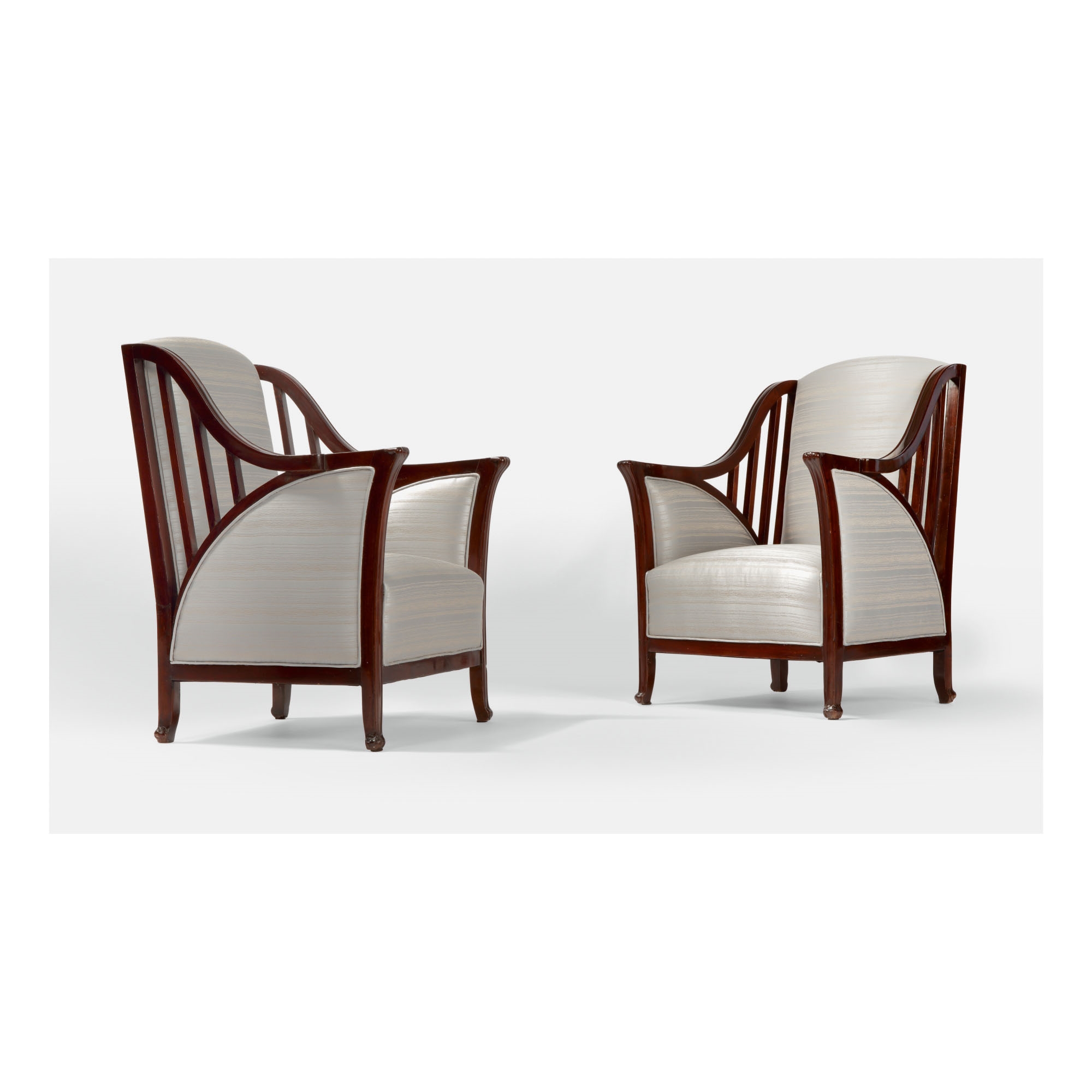 Artwork by Henry van de Velde, PAIR OF "HAVANA" ARMCHAIRS, MODEL NO. 1111, Made of oak, silk upholstery
