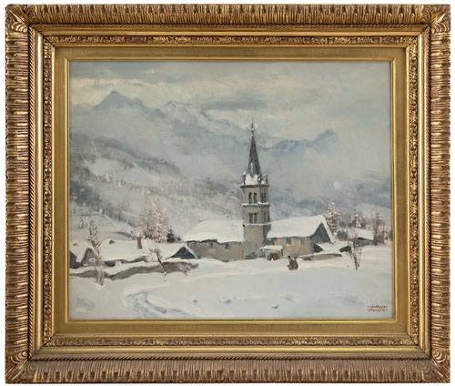 Artwork by Carlo Musso, Nevicata a Melezet, Made of oil on panel