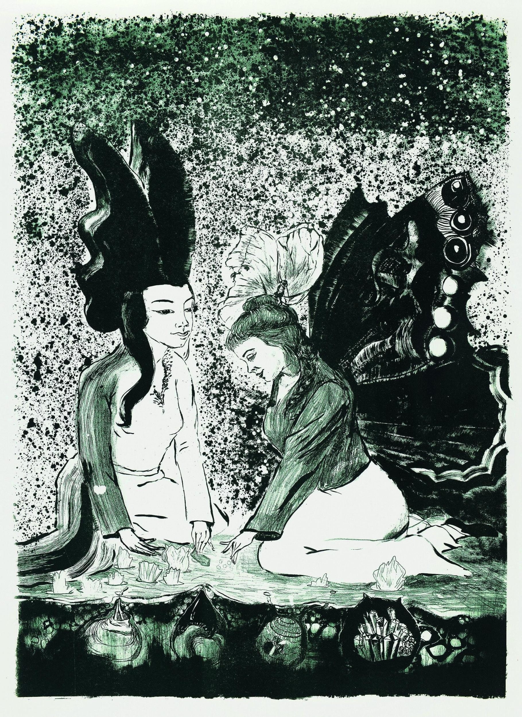 Artwork by Rosa Loy, Fünf Perlen, Made of Lithograph on Hahnemühle (watermark)
