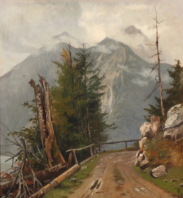 Mountainscape with heavy clouds by Thorvald Simon Niss, dated 1874