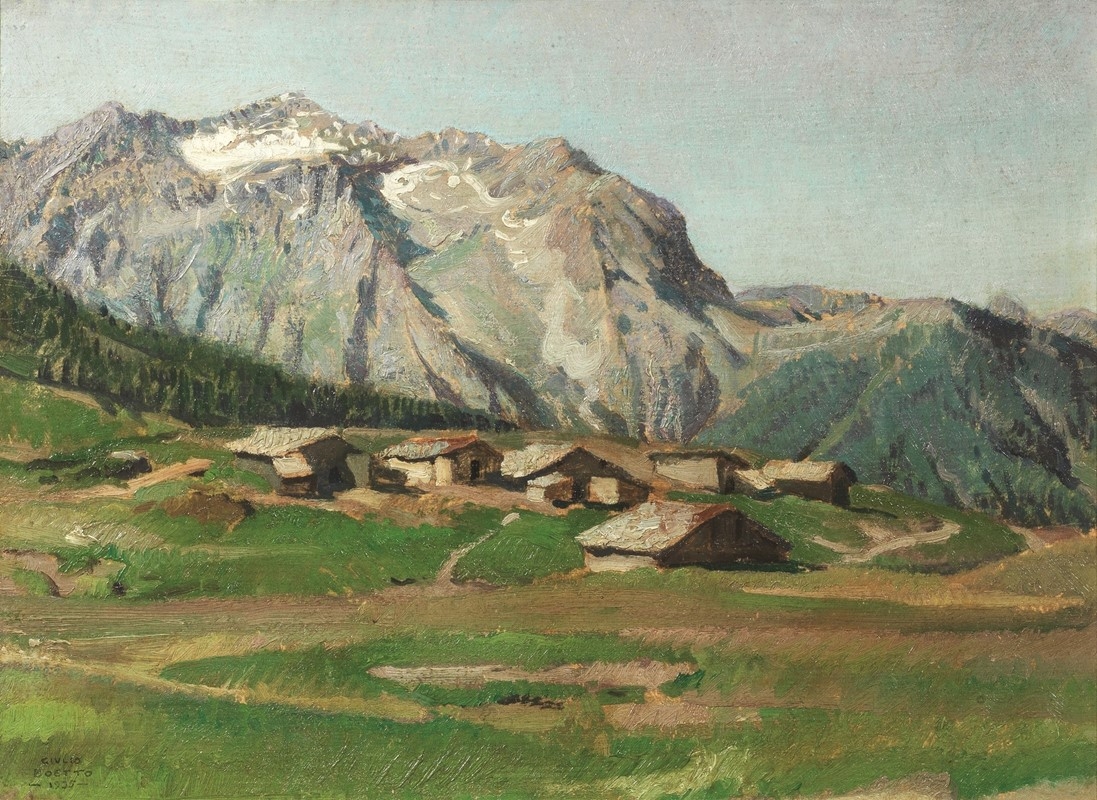 Artwork by Giulio Boetto, PAESAGGIO MONTANO, Made of oil on plywood