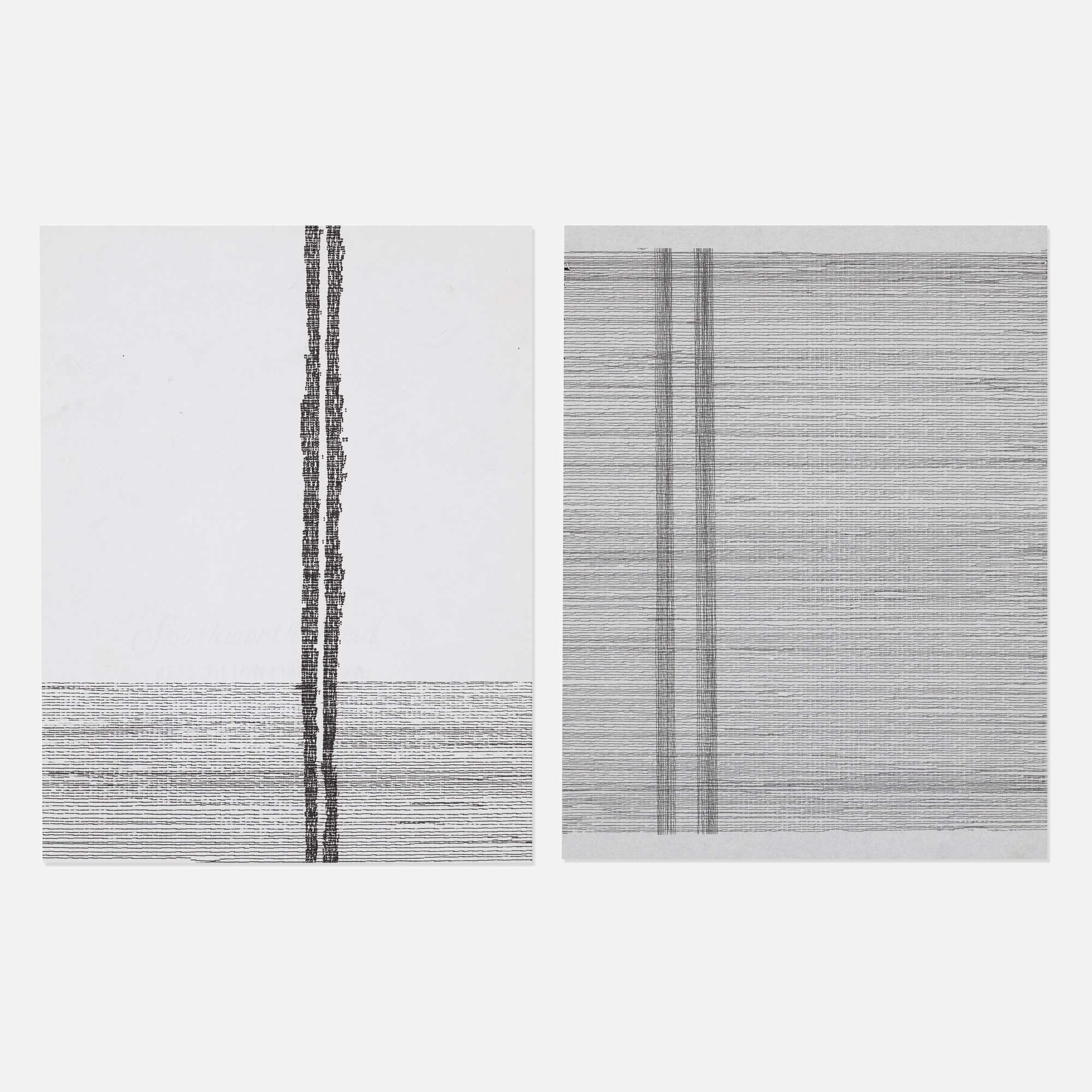 Artwork by Allyson Strafella, Untitled (two works), Made of typewriter ink on Strathmore paper