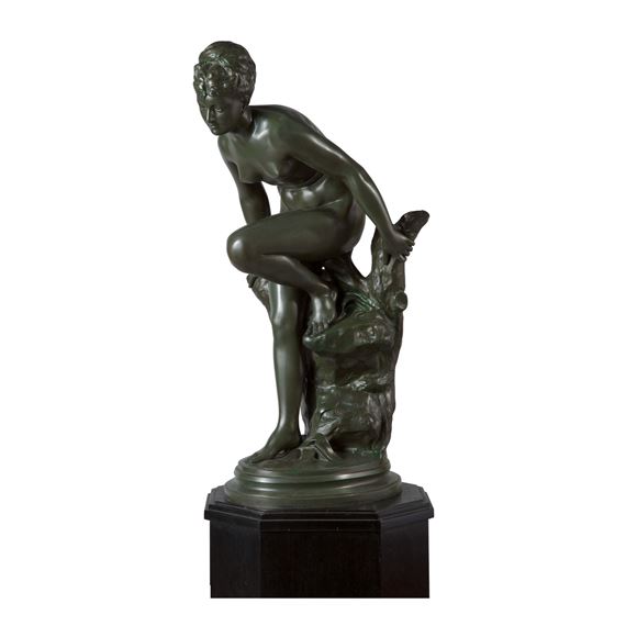 YOUNG BATHER RESTING ON A TREE STUMP by Albert Desanfans, 1845-1938