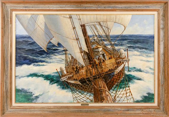 Detailed deck view of a ship under sail by Eldred Clark Johnson