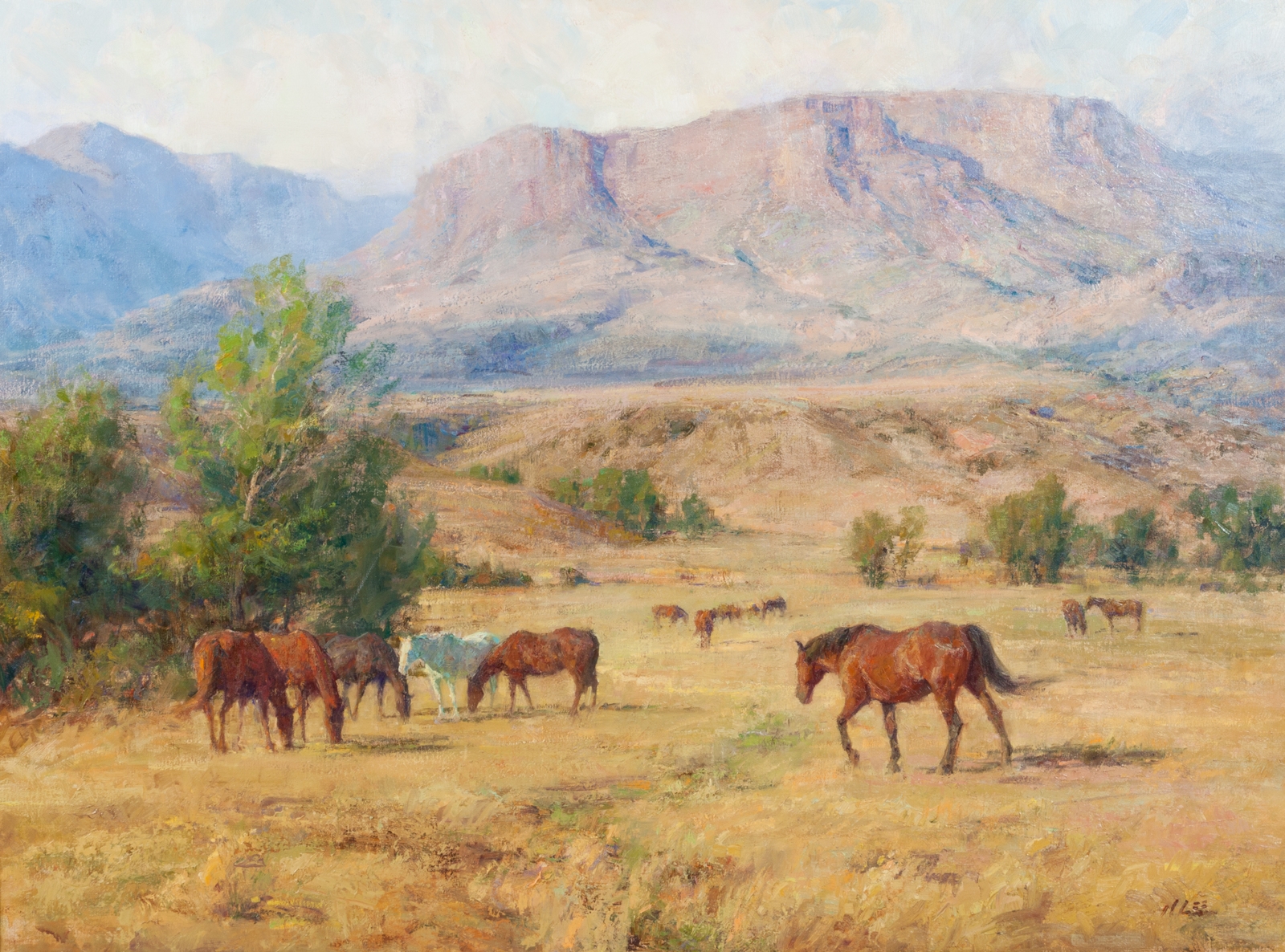 Artwork by Joyce Lee, Horses in Pasture, Made of oil on canvas