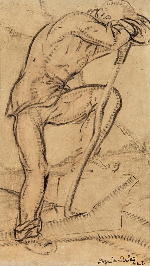 Artwork by Stanislaw Szukalski, Robotnik, Made of pencil, paper