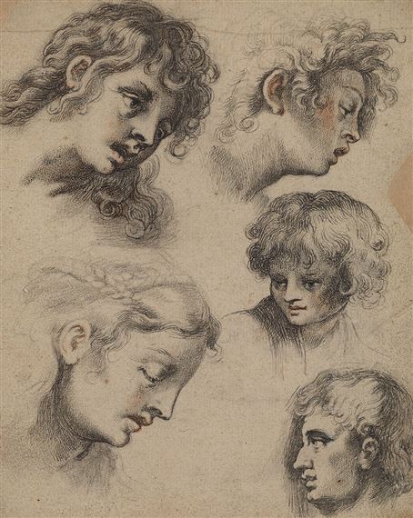 A Sheet of Studies of Heads by German School, 18th Century, 18TH CENTURY
