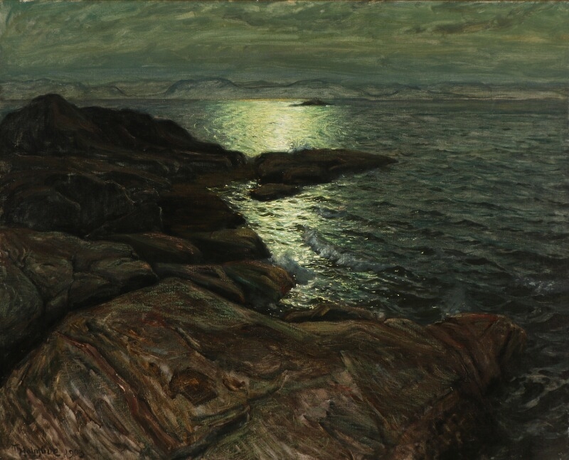 Moonshine over a rocky coast by Thorolf Holmboe, 1903
