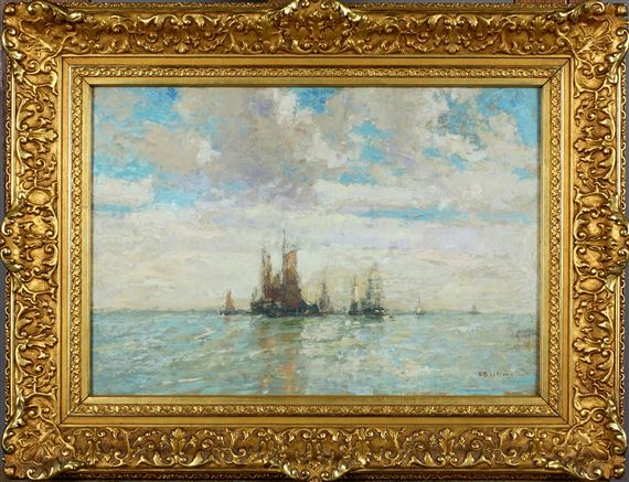 Voilier Attendant la Marée Devant le Chenal de Nieuport by Alfred Theodore Joseph Bastien, 1924