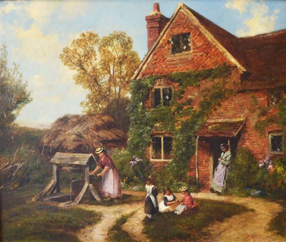 Cottage and Family Scene by Edward John Cobbett, 1876
