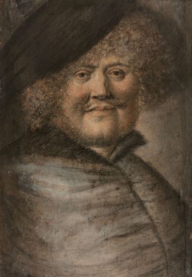 Portrait d'homme de face aux cheveux bouclés portant un large chapeau by Nicolas Lagneau
