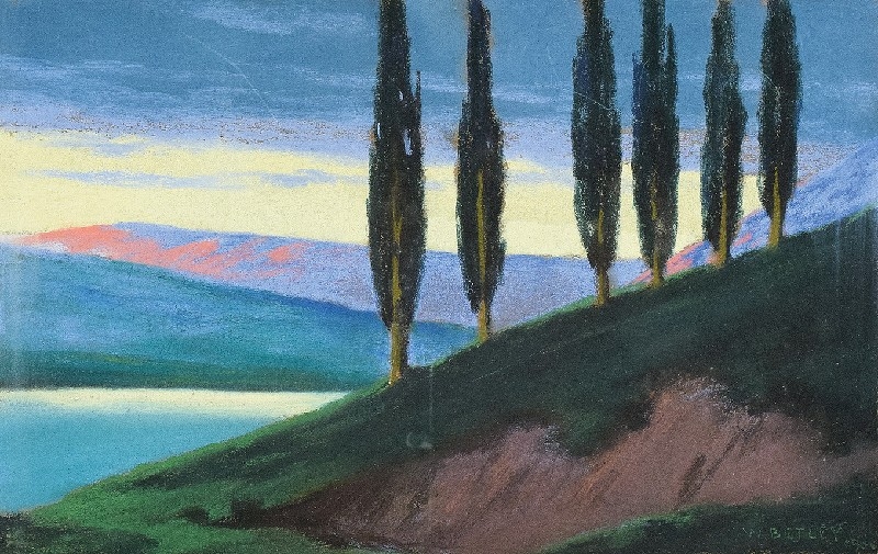 Artwork by Wojciech Betley, Pejzaż włoski, Made of pastel on cardboard