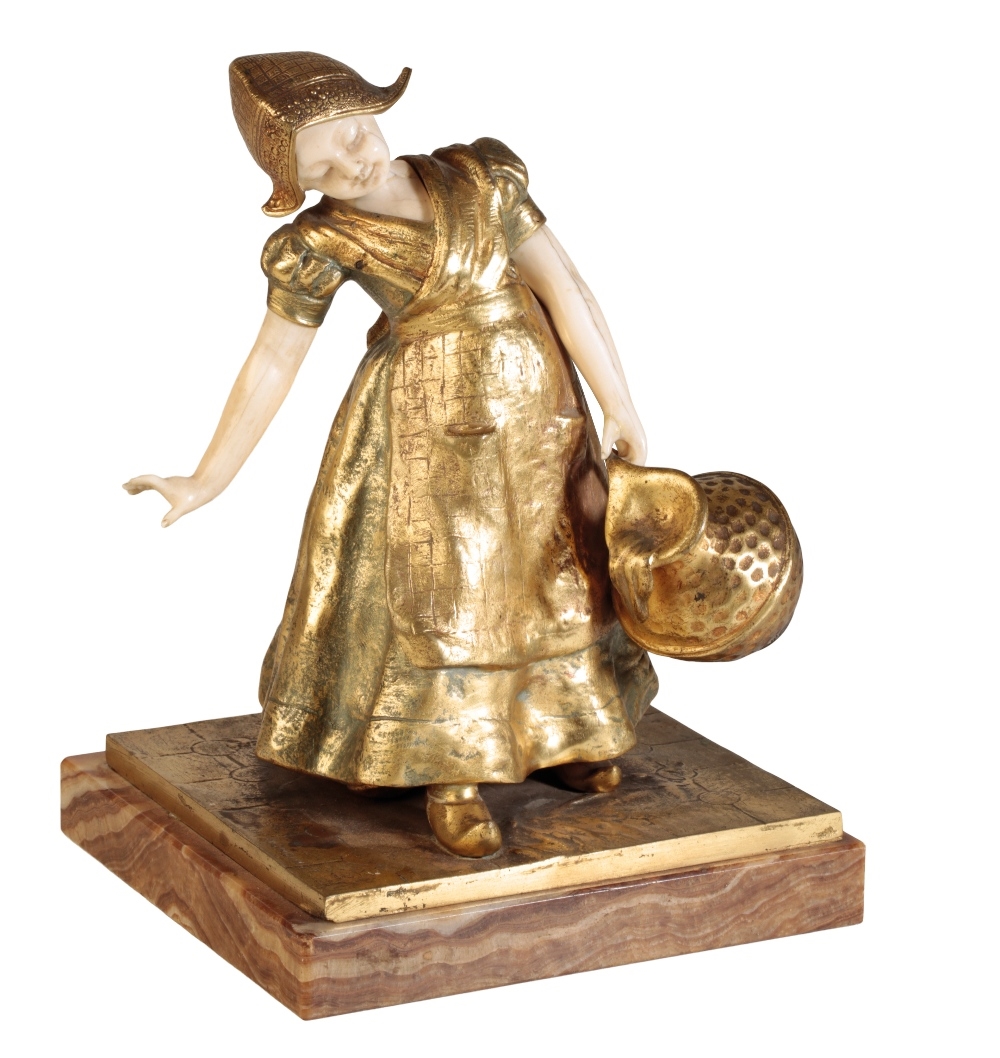 Artwork by Charlotte H. Monginot, GIRL WITH PAIL, Made of gilt bronze and ivory