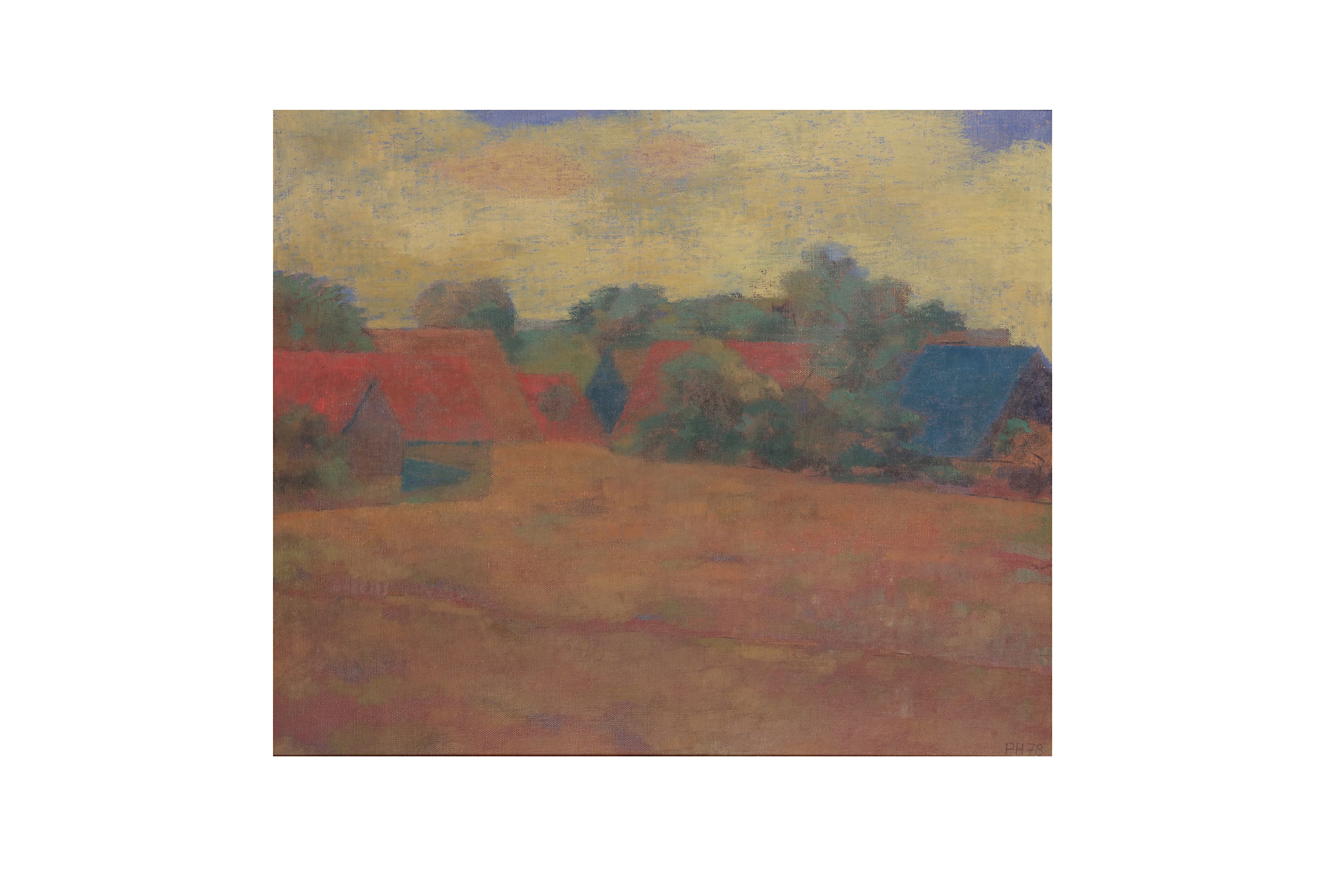 Artwork by Peter Häring, Barns in a wooded landscape, Made of Oil on canvas