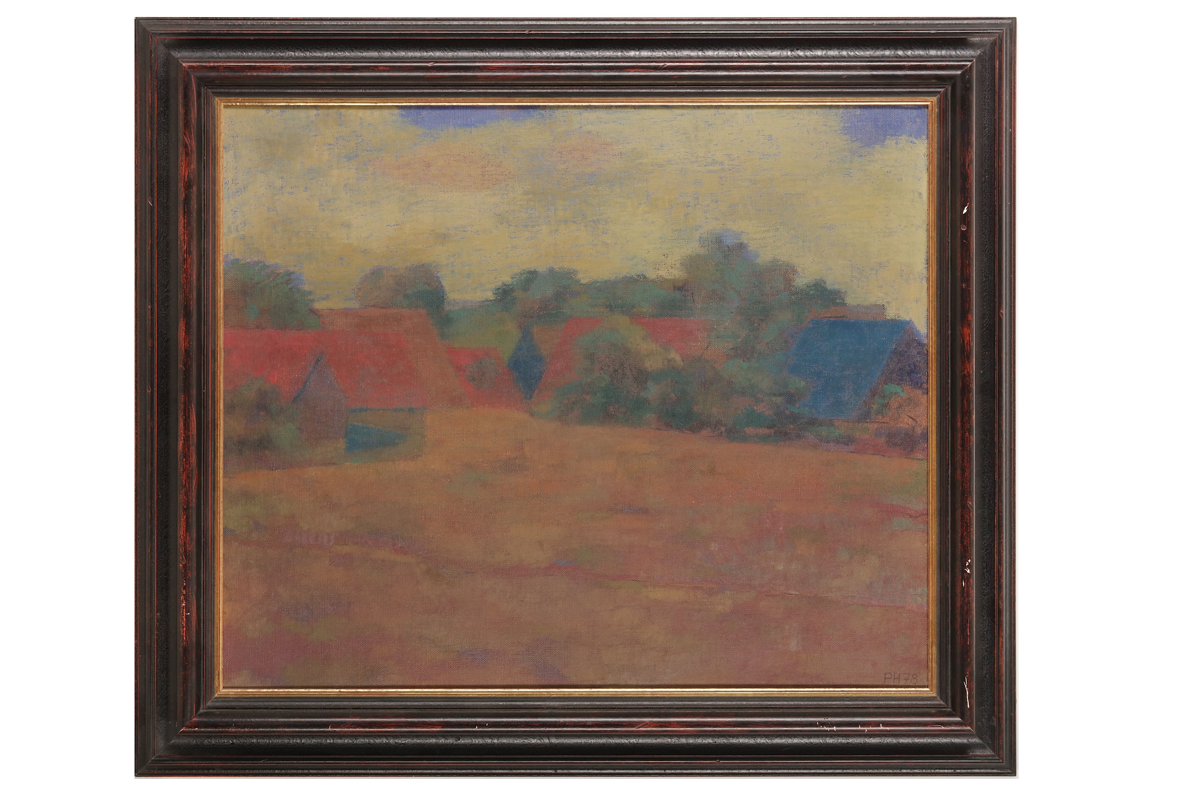 Artwork by Peter Häring, Barns in a wooded landscape, Made of Oil on canvas