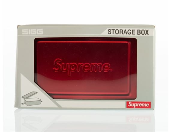 NEW SUPREME SS18 SIGG METAL STORAGE BOX SMALL AND LARGE SET LOT BOX LOGO RED 