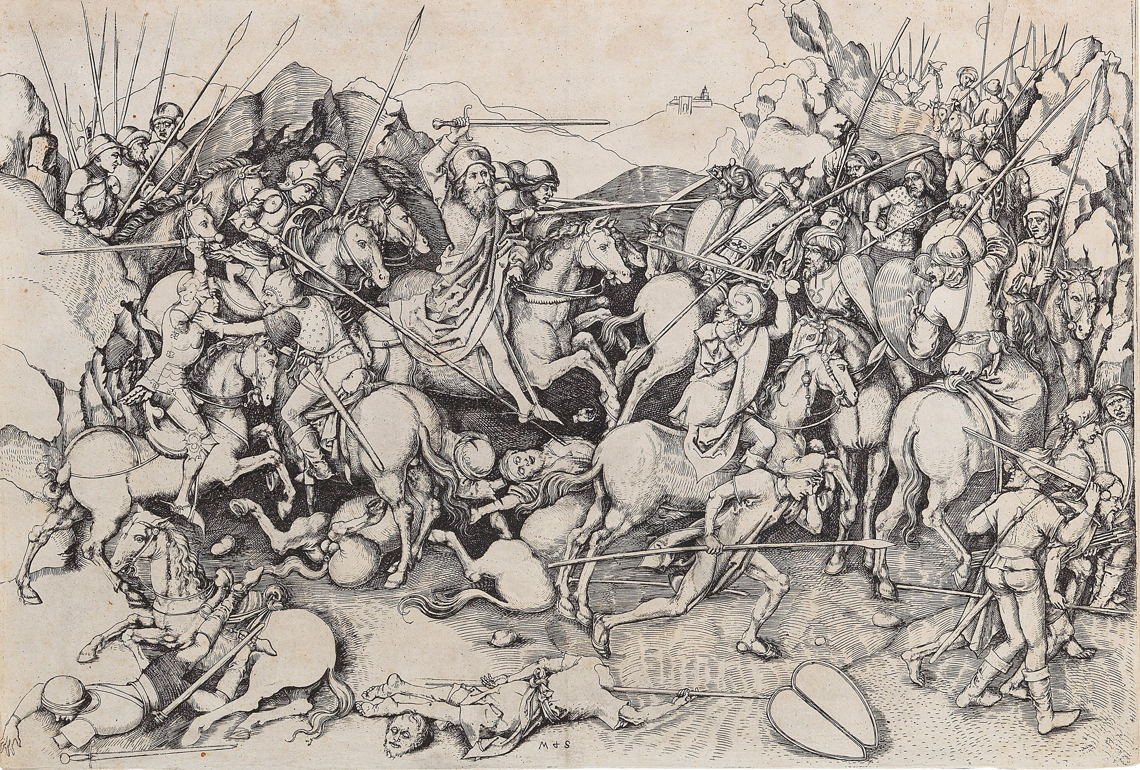 Artwork by Martin Schongauer, Saint James the Greater in the battle, Made of engraving