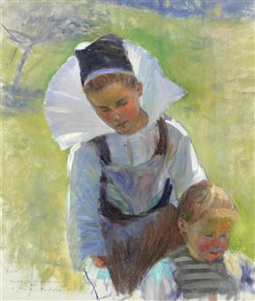 Breton girl and child - Frank C. Penfold