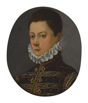 PORTRAIT OF A BOY IN A BURGUNDY COAT AND WHITE RUFF, BUST-LENGTH - Giovanni Maria Butteri