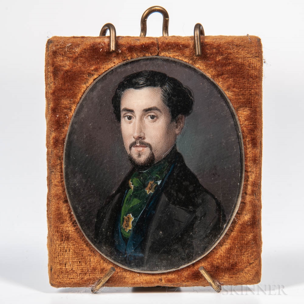 Artwork by American School, 19th Century, Portrait of a Gentleman in a Black Jacket, Made of Watercolor on ivory